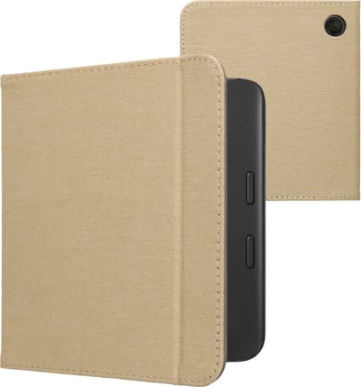 kwmobile e-reader hoesje geschikt voor Tolino Vision 6 hoes - E reader flip case met magneetsluiting - Ereader cover - Denim design in beige