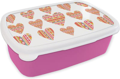 Broodtrommel Roze - Lunchbox - Brooddoos - Hart - Zuid-Amerika - Patronen - 18x12x6 cm - Kinderen - Meisje