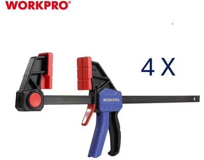 WORKPRO Heavy Duty Snelspan Lijmklem Set 4 stuks 450 mm Eenhandsklem Omschakelbaar naar Spreider 135 kg Klemdruk WP201030