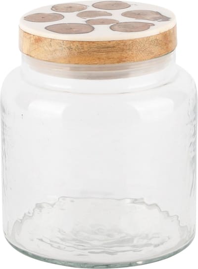 Dekoratief | Bewaarpot 'Timber', transparant, glas/hout, 13x13x15cm | A248416