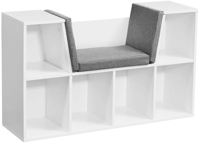 met zitting 101,5 x 61,5 x 30 cm wit mat | Vrijstaande plank met grijze stoelhoes Bank met 6 vakken