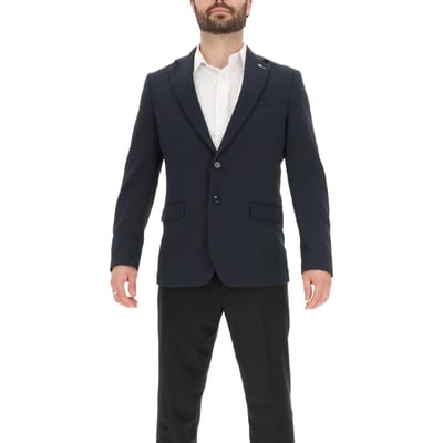 Scotch & Soda 2 Button Jacket Textured Knit Navy Maat: 48 | Blazers Outlet | Heren | Blauw