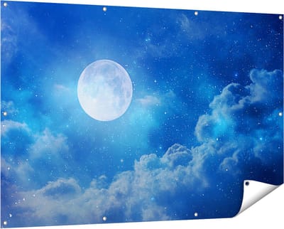 Gards Tuinposter Volle Maan in de Blauwe Hemel met Sterren - 150x100 cm - Tuindoek - Tuindecoratie - Wanddecoratie buiten - Tuinschilderij