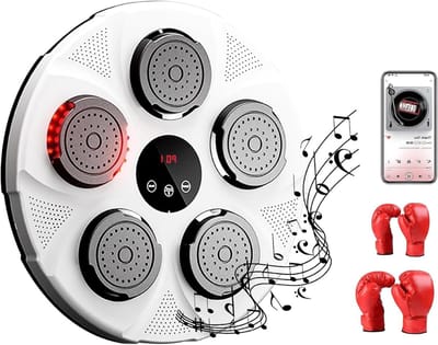 Muziek Boksmachine - Wand Bokstrainer - Fitness Thuis - Met Led Verlichting - 40 x 40 cm - Wit