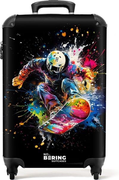 NoBoringSuitcases.com® - Handbagage koffer lichtgewicht - Reiskoffer trolley - Snowboarder met graffiti - Rolkoffer met wieltjes - Past binnen 55x40x20 en 55x35x25