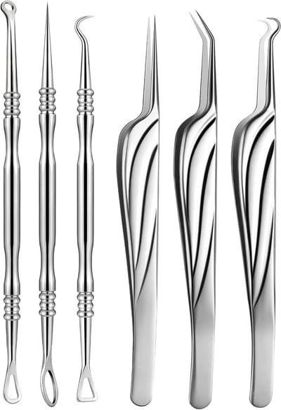 6-delige set voor het verwijderen van mee-eters, professionele acne en comedone pincet tools, roestvrijstalen accessoires voor huidverzorging
