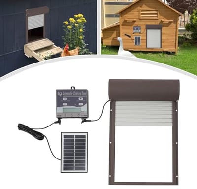 Automatische kippenklep, zonne-energie met bedieningspaneel, kippendeur, elektrische kippenklep, deuropener met afstandsbediening/handmatig/timer/lichtsensormodus voor gevogelte (donkerbruin)