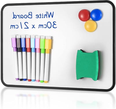 Dubbelzijdig magnetisch whiteboard A4 formaat, droog uitwisbaar met stiften en gum, 30 x 21 cm, ideaal voor thuis en op kantoor