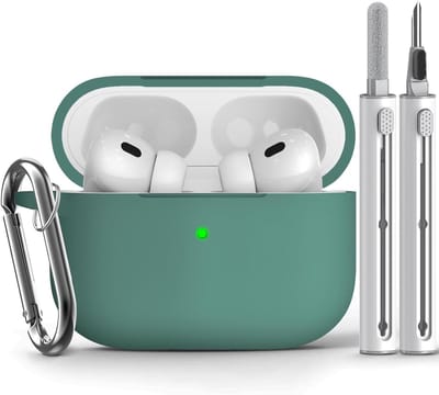 Siliconen Beschermhoes voor AirPods Pro 1e en 2e Generatie met Sleutelhanger en Reinigingspen, Ideaal voor Dames en Heren, Kleur: Dennengroen