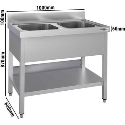 GGM Gastro Spültisch ECO - 1000x600mm - mit Grundboden - mit 2 Becken mittig