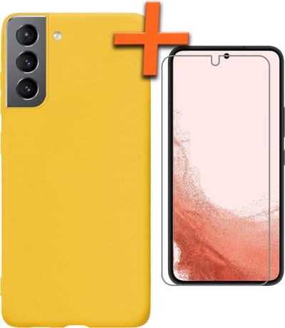 Hoes - Met Screenprotector - Geschikt voor Samsung Galaxy S22 - Sterk & Shockproof - Back Cover - Siliconen Case - Telefoon Hoes - Geel