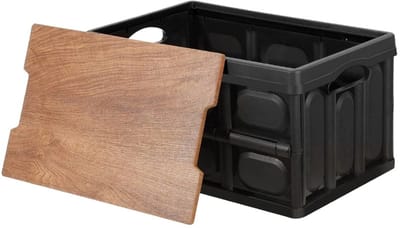 Opbergkrat met afneembaar houten Deksel - Vouwkrat - Kofferbak Organizer - Camping-55 l, Zwart