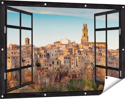 Gards Tuinposter Doorkijk Oude Stad in Toscane, Italië - 120x80 cm - Tuindoek - Tuindecoratie - Wanddecoratie buiten - Tuinschilderij
