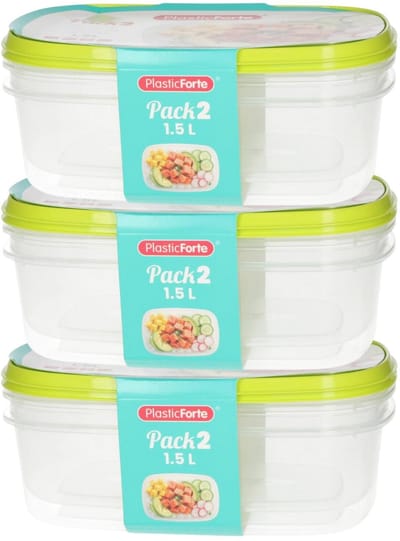 Plasticforte Vershoudbakjes - 6x stuks - 1.5 liter - herbruikbaar - transparant/lime - kunststof - magnetron - vriezer