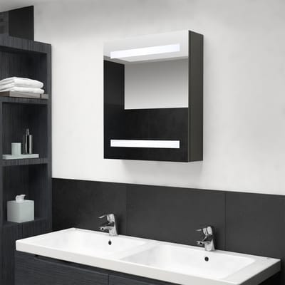 vidaXL - Badkamerkast - met - spiegel - en - LED - 50x14x60 - cm - antracietkleurig