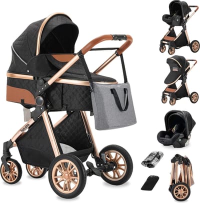 Lunola Nova - Kinderwagen 3-in-1 - incl. autostoel - 0-20kg - XXL - Multifunctionele Buggy 3in1 - Inclusief onderhoudskit - Zwart