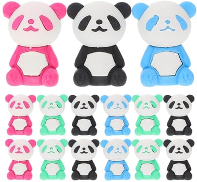 Dailygoods- Gummetjes 16 stuks - Mini-gummetjes - Cartoongummen - Schattige Panda - Rubber - 4,00 x 2,50 x 2,50 cm - Cartoongum