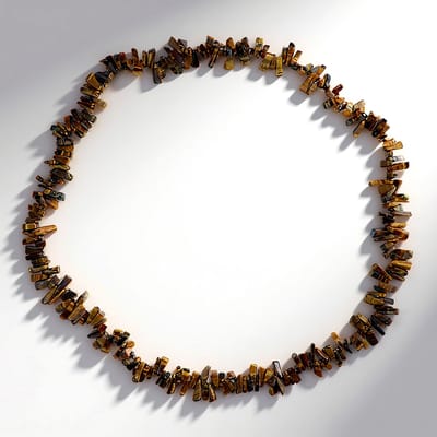 Cavill - Halsketting 925 Sterling Zilver - Tijgeroog Edelsteen 90 cm - Warme Goudbruine Kralen - Unisex Handgemaakte Sieraden