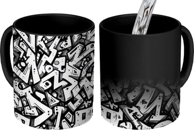 Magische Mok - Foto op Warmte Mokken - Koffiemok - Vormen - Letters - Graffiti - Zwart - Magic Mok - Beker - 350 ML - Theemok