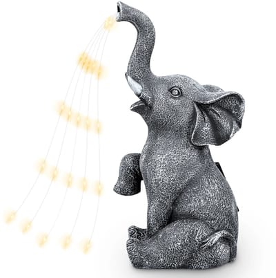 Innovastore Olifantstandbeeld - Tuindecoratie - Verlichting - Tuinverlichting - Olifant - LED-verlichting - Zonne-energie - Grijs