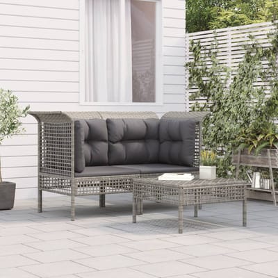 vidaXL - 3-delige - Loungeset - met - kussens - poly - rattan - grijs