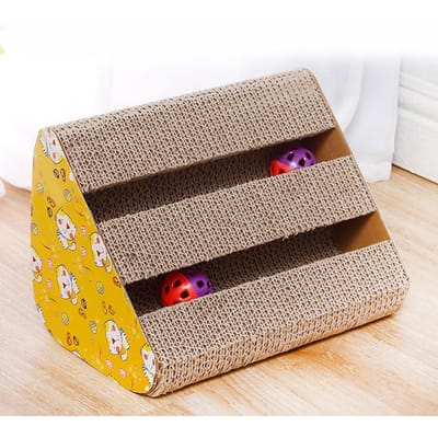 Krabbox voor Katten Draagbaar Veilig Driehoekig Dubbele Sleuf Kitten Krab Speelgoed met Bel Bal voor black