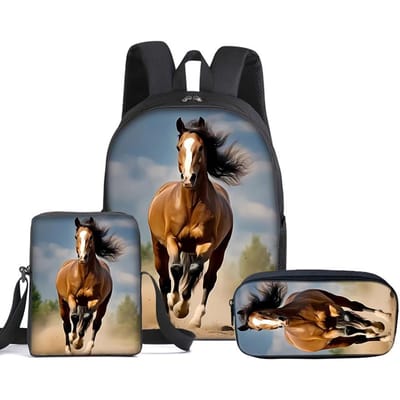 Paard 3 stuks/set Met Boodschappentassen, Etui, Schooltas Voor Jongen/Meisjes Beste Cadeau 2D Platte Cartoon Student Schooltassen