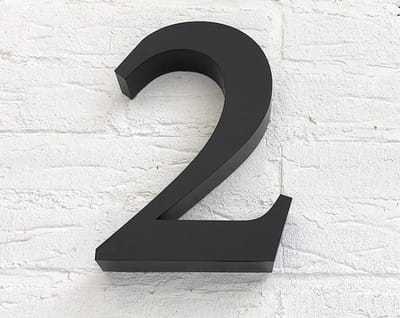 Huisnummer 2 RVS Zwart 3D Groot - Hoogte 20 cm - Dikte 3 cm - Promessa-Design - Type 3D/20/Zwart Roma.