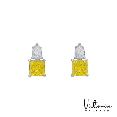 Victoria Valenza Cologne Victoria Valenza Arezzo Luxe Oorbellen Dames Messing Oorhangers Dames - Gele Steen - Kleur Silver - 1 Paar