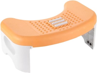 Opvouwbare Toiletvoetenbank - Badkamerkruk - Comfortabel Zitten - Antislip Bodem - 40 x 26 x 18 cm - Oranje Wit