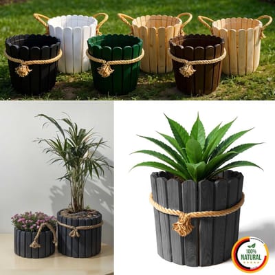 Floranica ronde bloempot 20 x 33 cm van grenenhout, plantenpot, bloembak, kruidenpot voor huis en tuin, voor binnen- en buitengebruik, antraciet