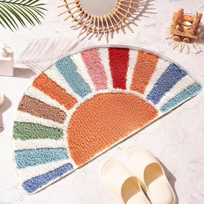 Mat Nijdige Halve Cirkel Bad Mat Zacht En Absorbent, Bohemian Zon Bad Mat, Anti-slippery Wasbaar Badkamer Decoratie Mat 40 x 76 cm