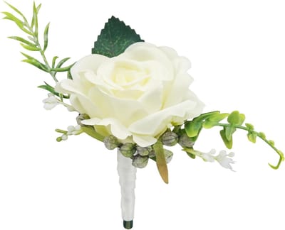 Kunstbloem Decoratie - Bruidsboeket Accessoire - Bruiloft Versiering - Professioneel Ontworpen - 11x10x6 cm - Wit