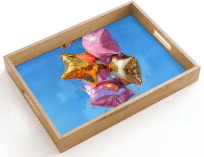 Dienblad hout 40x30 cm - Schootdienblad - Ballonnen - Goud - Stervorm - Roze - Borrelplank rechthoek - Plateau dienbladen
