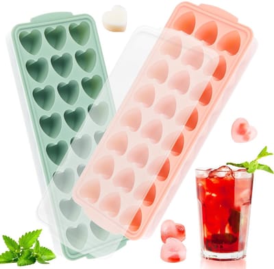 Dailygoods- IJsblokjesvorm Hartvormig 2 Stuks - IJsblokjesvorm Siliconen - IJsblokjesvorm Met Deksel - IJsblokjeshouder - IJsblokjesvormen - Lekbestendig