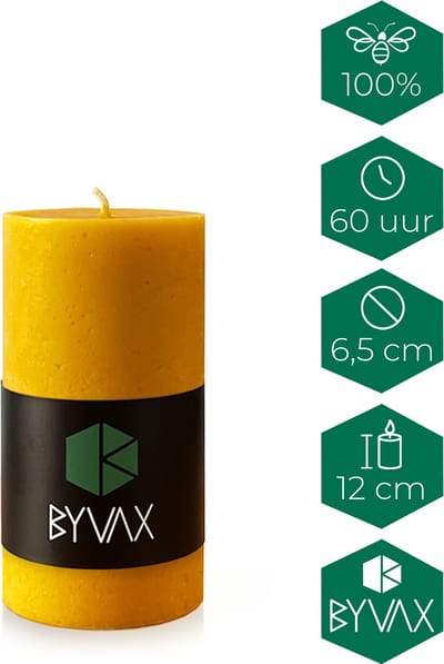 Bijenwas Stompkaars Rustiek | 12cm Hoog | 100% Zuivere bijenwas kaars | Handgemaakt