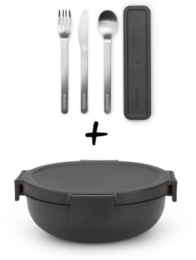 Brabantia Make & Take Set - Salade Lunchbox + Bestekset 3-delig - Dark Grey