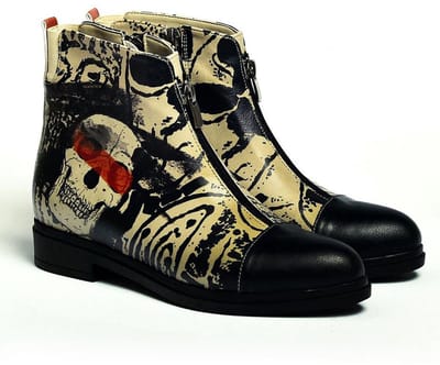 Goby Skull Art Dames Enkellaarsjes - Handgemaakt Vegan Leer - Maat 39