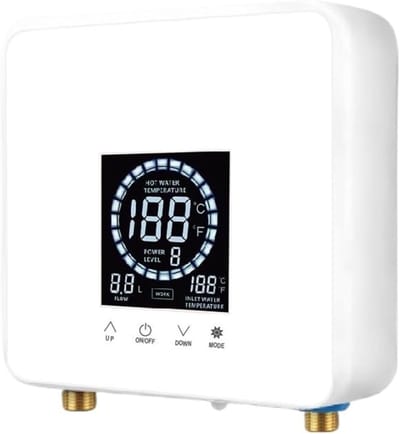 Doorstroomverwarmer Elektrisch - Wandboiler Keuken - Direct Warm Water - LCD Temperatuurdisplay - 8.9x8.3x2.9 Inch - Wit