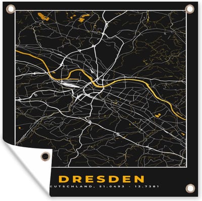 Tuin poster Dresden - Goud - Stadskaart - Plattegrond - Kaart - Duitsland - 200x200 cm - Tuindoek