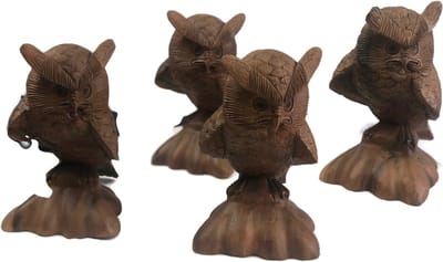 Handgemaakt houten uilen kwartet / Handgemaakt beeld / Houten figuur / Indonesisch beeld