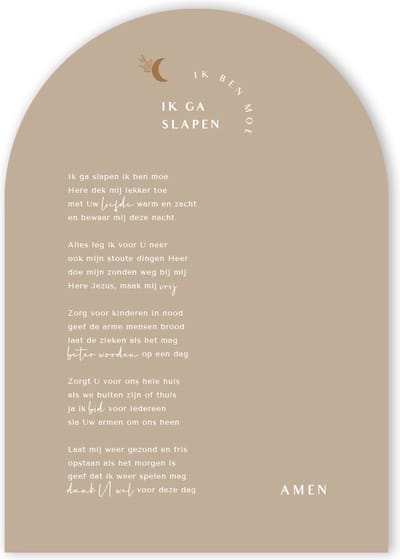 Poster A4 'Ik ga slapen, ik ben moe' nieuwe versie op luxe papier - Zand