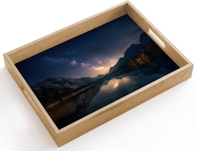 Dienblad hout 40x30 cm - Schootdienblad - Kristalhelder meer - Bergen - Bergen - Borrelplank rechthoek - Plateau dienbladen