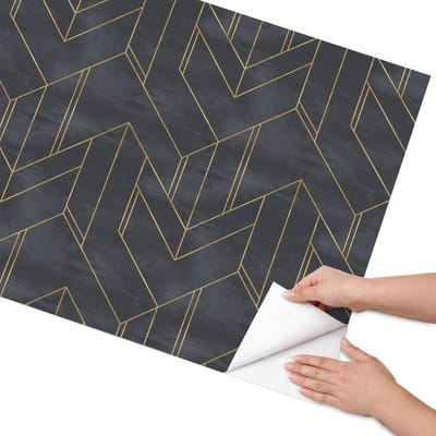 Coloray Meubel Wrap Folie - Zwart Meubelfolie - 75x150 cm - Decoratiefolie Zelfklevend Geometrisch patroon - Meubelfolie Zelfklevend - Modern Meubelfolie - Wrapfolie Keuken - Wanddecoratie - Achtergronden en patronen