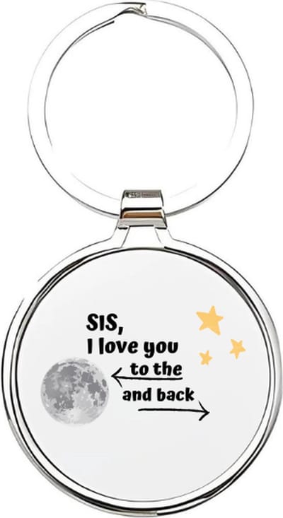 Akyol - sis i love you to the moon and back Sleutelhanger - Zus - de liefste zus - zus sleutelhanger - zussen sleutelhanger - sleutelhanger zus - familie sleutelhanger - verjaardagscadeautje - zus cadeau - sister - zusje - 4 x 7,5 CM