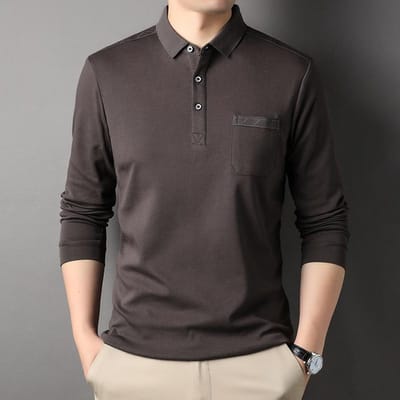 Lente Nieuw Heren T-shirt Modieus Casual Revers Katoen Effen Kleur Lange Mouw T-shirt met Zakken XXXL