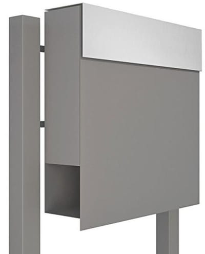 Design Staande Brievenbus met Krantenvak in Grijs Metallic en Roestvrij Staal
