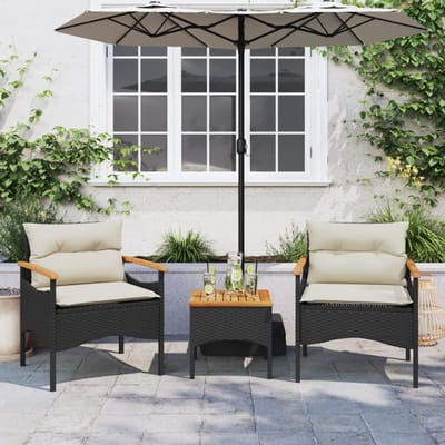 vidaXL - 3-delige - Loungeset - met - kussens - poly - rattan - zwart