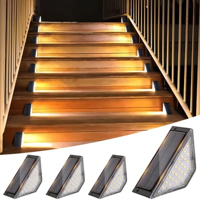 Solar Traplampen Buiten 4 Stuks – 24 LED Warm Wit 3000K – Zonne-energie Deklampen met IP65 Waterdicht – Automatisch Aan/Uit – Voor Trappen, Terrassen, Tuinen & Hekken
