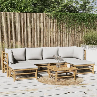 vidaXL - 7-delige - Loungeset - met - lichtgrijze - kussens - bamboe